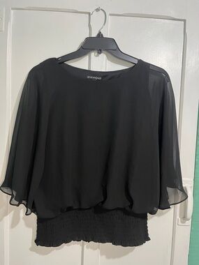 Sam and Jess Black Women's Sheer Blouson Top